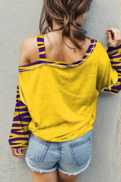 Tiger Graphic Asymmetrical Neck Long Sleeve T-Shirt - Diverse Creations & CompanyTiger Graphic Asymmetrical Neck Long Sleeve T-ShirtTrue Yellow