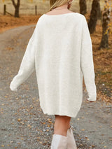 V - Neck Dropped Shoulder Sweater Dress - Diverse Creations & CompanyV Neck Dropped Sweater DressWhite