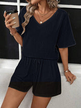 V - Neck Half Sleeve Top and Shorts Set - Diverse Creations & CompanyShorts Shirt OutfitBlack