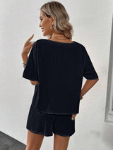 V - Neck Half Sleeve Top and Shorts Set - Diverse Creations & CompanyShorts Shirt OutfitBlack