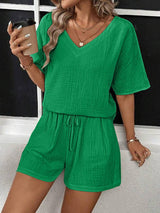 V - Neck Half Sleeve Top and Shorts Set - Diverse Creations & CompanyShorts Shirt OutfitMid - Green