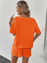 V - Neck Half Sleeve Top and Shorts Set - Diverse Creations & CompanyShorts Shirt OutfitOrange