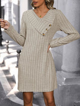 V - Neck Long Sleeve Knit Dress - Diverse Creations & Companysweater dressKhaki