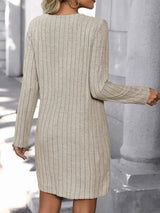 V - Neck Long Sleeve Knit Dress - Diverse Creations & Companysweater dressKhaki