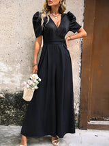 V - Neck Short Sleeve Wide Leg Jumpsuit - Diverse Creations & CompanyV - Neck Short Sleeve Wide Leg JumpsuitBlack