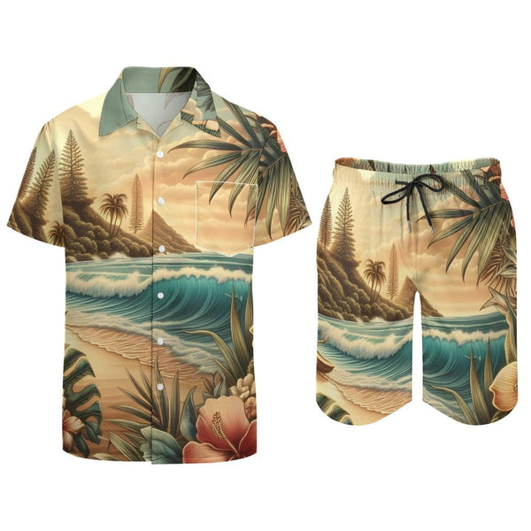 Vintage Beach Pattern Men's Shirt Shorts Set - Diverse Creations & CompanyTwo Piece Shorts Shirt SetXS