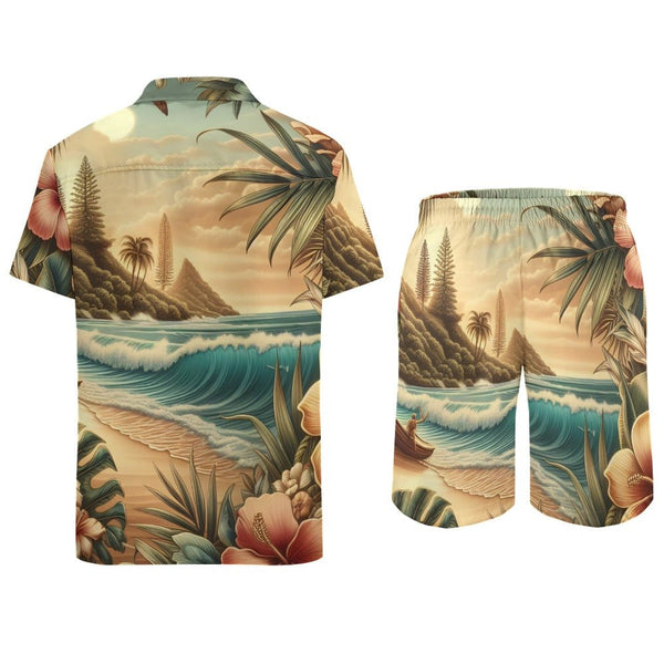 Vintage Beach Pattern Men's Shirt Shorts Set - Diverse Creations & CompanyTwo Piece Shorts Shirt SetXS