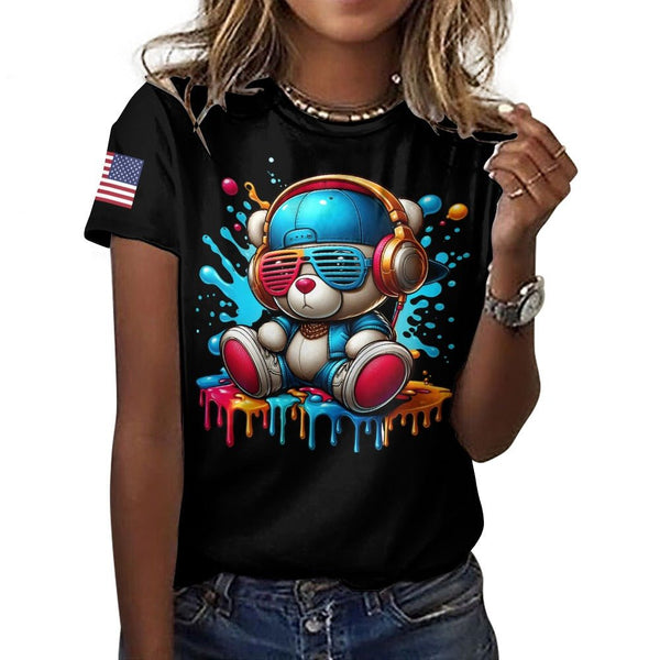 Women's 100% Cotton Hip Hop Drip Bear T - Shirt - Diverse Creations & Companywomens custom HIp Hop Drip Bear T shirt2XS