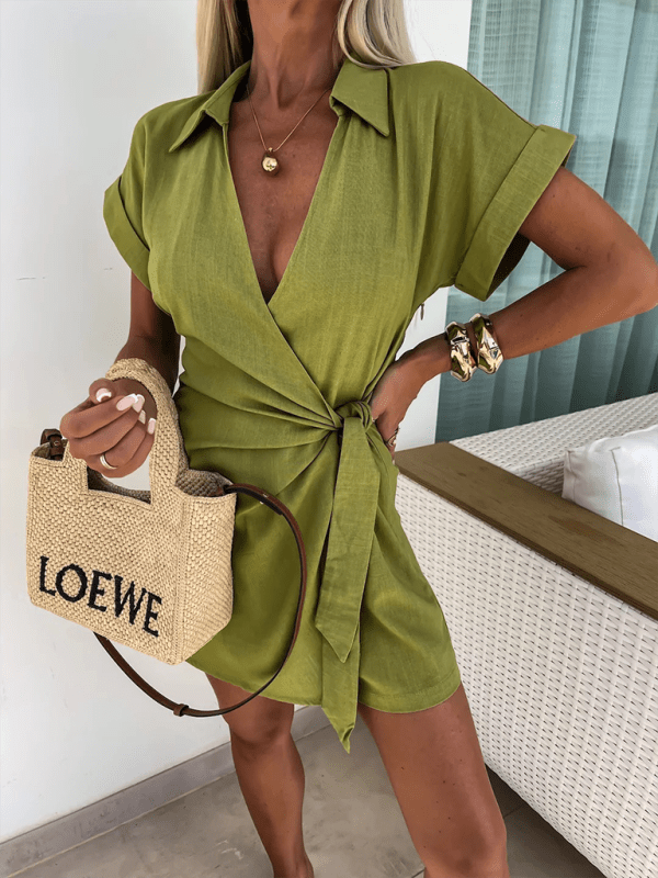 Women's New Casual Lapel Short Sleeve Jumpsuit - Diverse Creations & CompanyWomen's New Casual Lapel Short Sleeve JumpsuitGreen