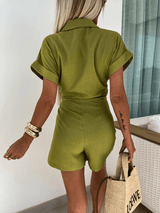 Women's New Casual Lapel Short Sleeve Jumpsuit - Diverse Creations & CompanyWomen's New Casual Lapel Short Sleeve JumpsuitKhaki