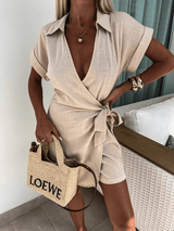 Women's New Casual Lapel Short Sleeve Jumpsuit - Diverse Creations & CompanyWomen's New Casual Lapel Short Sleeve JumpsuitKhaki