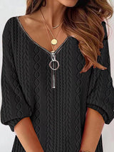 Zip Detail Textured Knit Mini Sweater - Diverse Creations & CompanySweater DressBlack