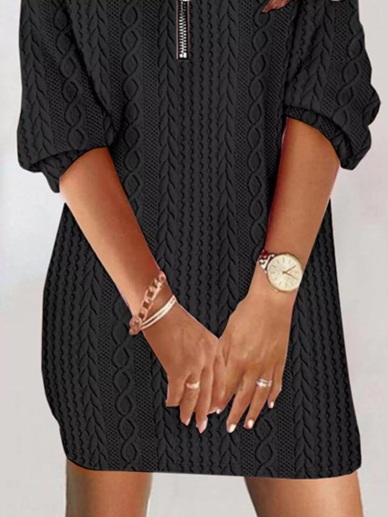 Zip Detail Textured Knit Mini Sweater - Diverse Creations & CompanySweater DressBlack