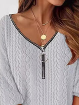 Zip Detail Textured Knit Mini Sweater - Diverse Creations & CompanySweater DressLight Gray