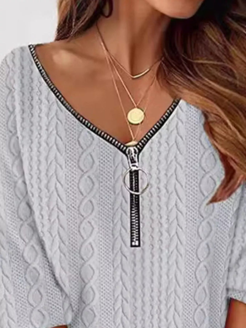 Zip Detail Textured Knit Mini Sweater - Diverse Creations & CompanySweater DressLight Gray