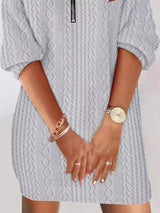 Zip Detail Textured Knit Mini Sweater - Diverse Creations & CompanySweater DressLight Gray