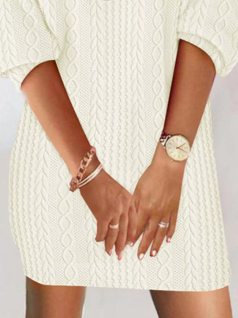 Zip Detail Textured Knit Mini Sweater - Diverse Creations & CompanySweater DressOff - white