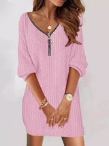 Zip Detail Textured Knit Mini Sweater - Diverse Creations & CompanySweater DressPink