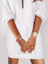 Zip Detail Textured Knit Mini Sweater - Diverse Creations & CompanySweater DressWhite