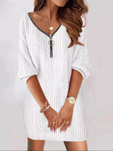 Zip Detail Textured Knit Mini Sweater - Diverse Creations & CompanySweater DressWhite
