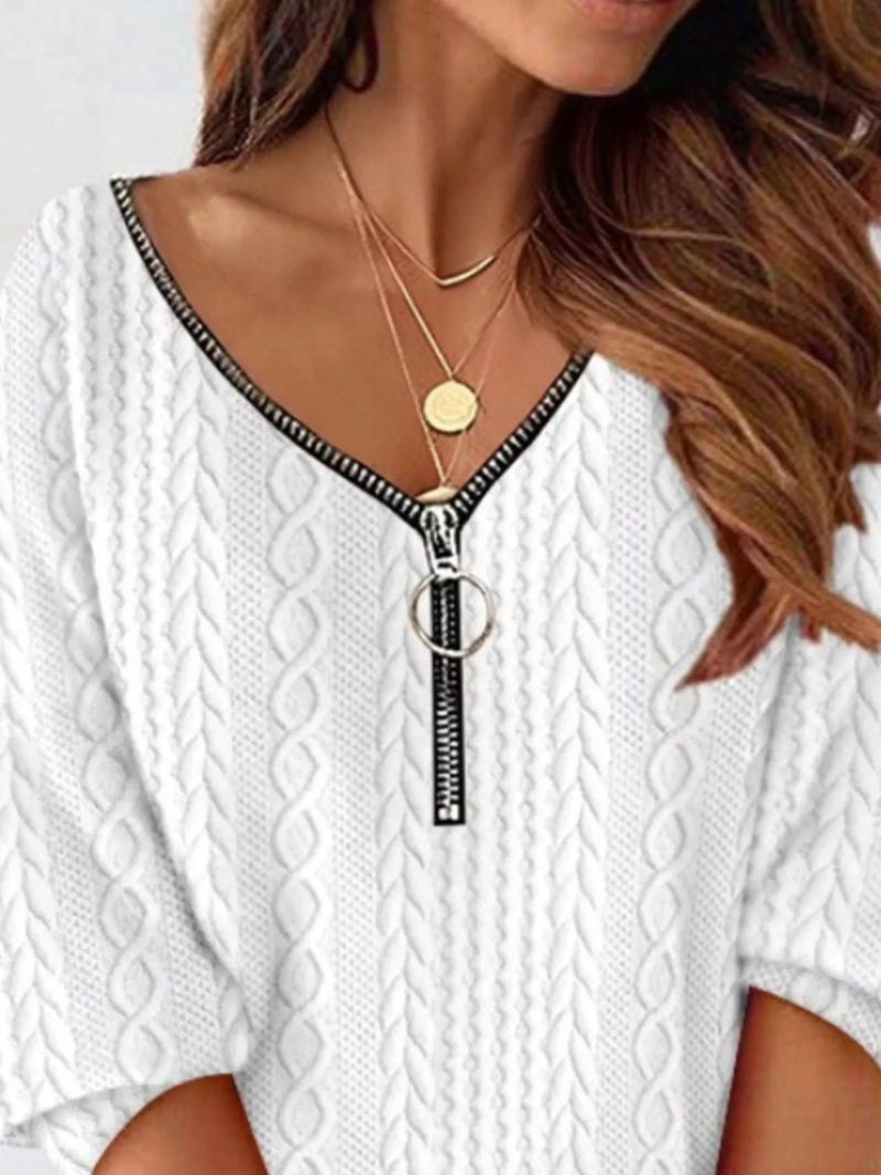 Zip Detail Textured Knit Mini Sweater - Diverse Creations & CompanySweater DressWhite