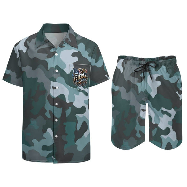 Mens Blue Graphite Camouflage Shirt Shorts Set - Diverse Creations & Company Mens Two Piece Outfit $37.99 Men's Clothing