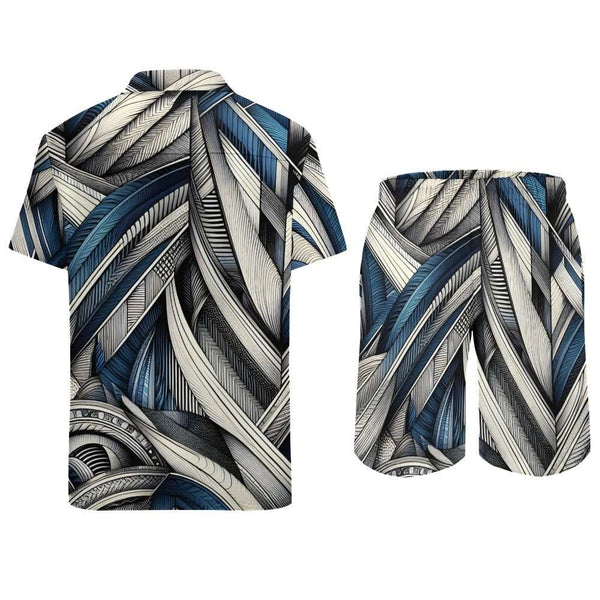 Abstract Line Pattern Shorts Shirt Set