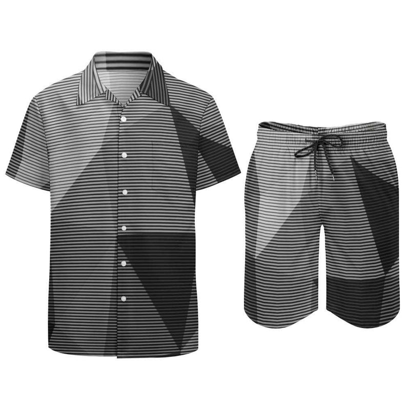 Geometric half tone mens short shirt outfit 