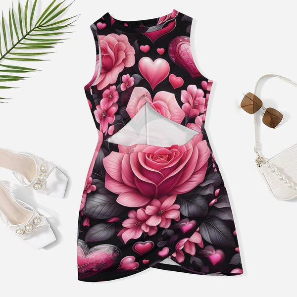 Rose Pattern Navel-Baring Mini Skirt