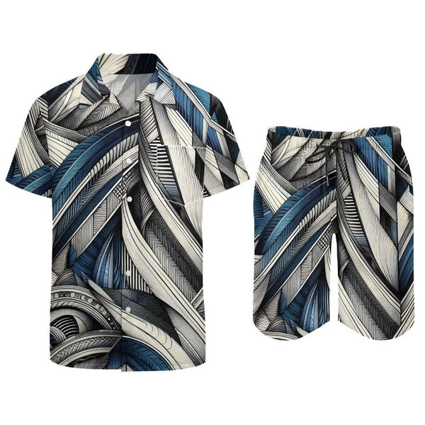 Abstract line pattern mens shorts set outfit 