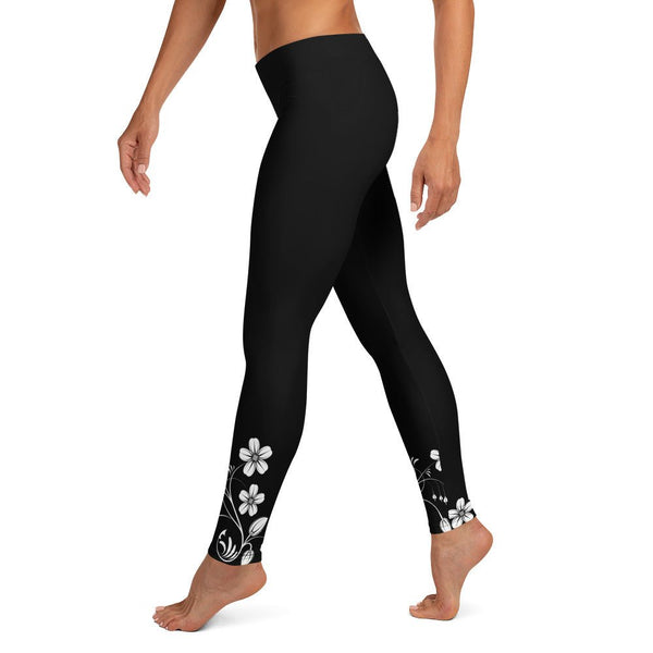 Black Leggings with Flower Accents Diverse Creations & Company