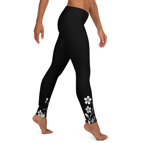 Black Leggings with Flower Accents Diverse Creations & Company