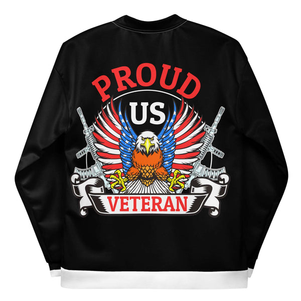 Proud US Veteran Black And White Trim Unisex Bomber Jacket