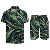 Green Abstract  Line Pattern mens shorts outfit 