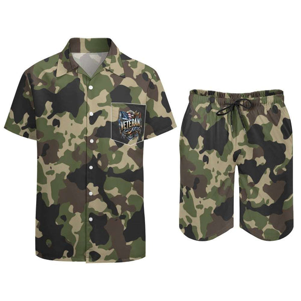 Mens Two Piece Veteran Shorts Set - Diverse Creations & Company Mens Shirt Shorts Set $37.99 camouflage casual shorts set