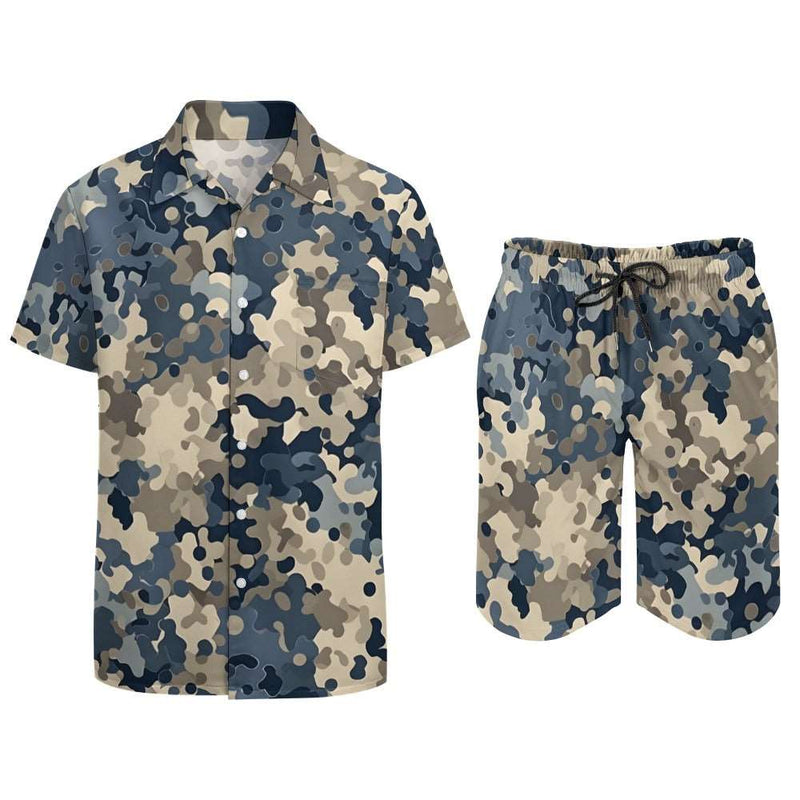 Tan camo mens shorts shirt outfit casual wear 