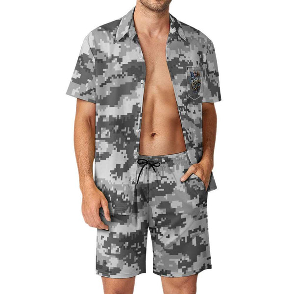 Gray Digital Camouflage Short Shirt Set