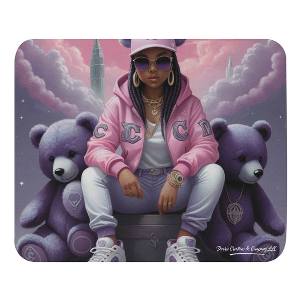 Black Girl Purple Bear Mouse Pad